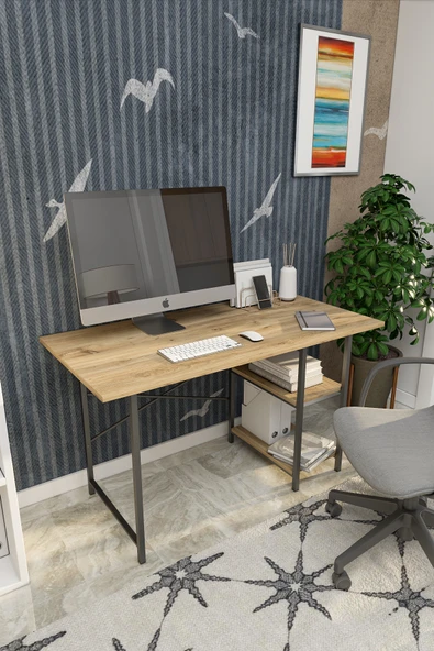 DizaynMotion Çalışma Masası Ofis Bilgisayar Ders Masası 2 Raflı 60x120 ürün görseli 1
