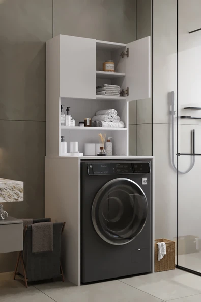 AWOX VEGA Çamaşır Makinesi Üstü Dolap Banyo Dolabı Kapaklı Dolap Çamaşır Dolabı Üst Dolap ürün görseli 1