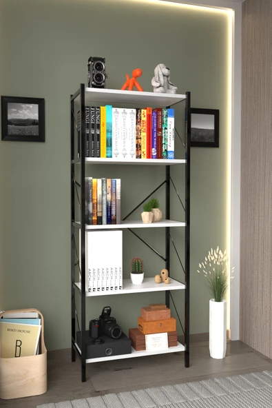 AWOX Ahlas 5 Raflı Dekoratif Kitaplık Dosya Rafı Ofis Rafı Mutfak Rafı Çok Amaçlı Raf 150 Cm ürün görseli 1