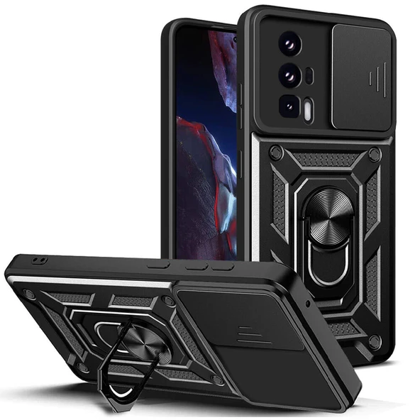 Xiaomi Poco F5 Pro Kılıf Magnetik Standlı Kamera Korumalı Sürgülü Vega Kapak ürün görseli 1