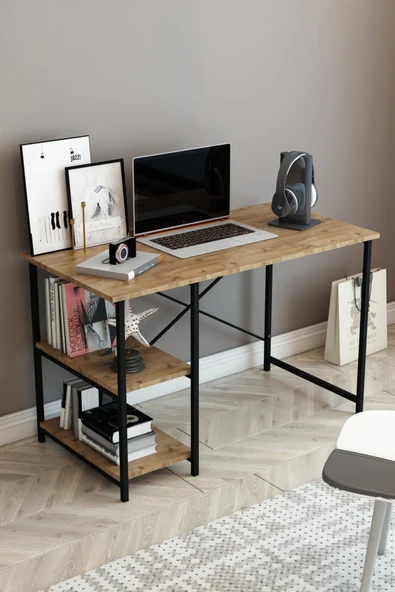 DizaynMotion 2 Raflı Çalışma Masası 60x120 - Bilgisayar Ofis Ders Masası Ceviz ürün görseli 1