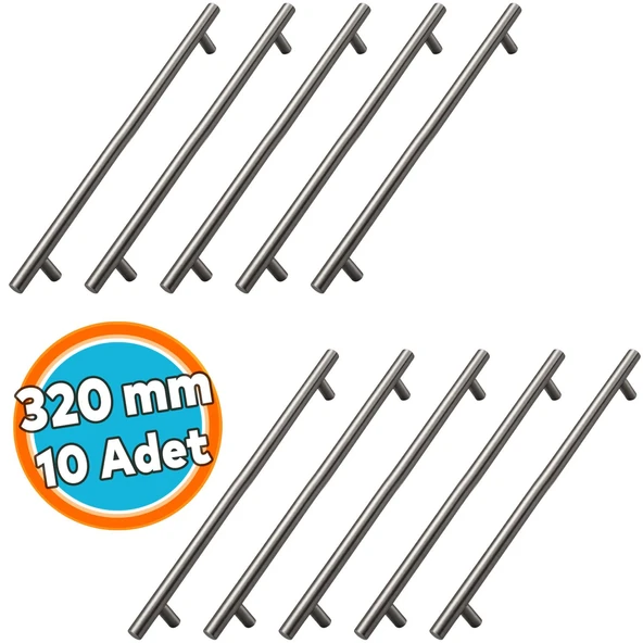 Metal Mobilya Mutfak Dolap Çekmece Dolabı Kulbu Kulpu Kulpları Titanyum Renk (10 Adet) 320 mm ürün görseli 1