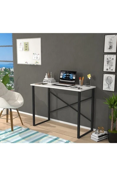 3A Konsept Mobigoom Metal Çalışma Masası Mini Çalışma Masası Laptop Masası Bilgisayar Masası Beyaz ürün görseli 1