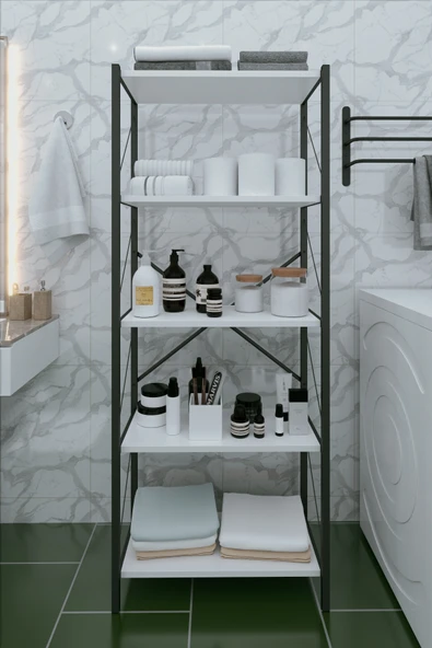 VayLife 5 Raflı Kapaksız Banyo Dolabı 150x60x30 Beyaz ürün görseli 1