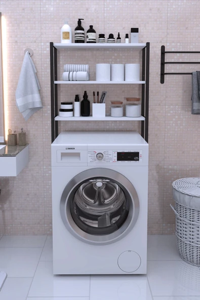 DizaynMotion Çamaşır Makinesi Üstü Düzenleyici Raf Banyo Rafı Makina Üstü Çok Amaçlı Dolap - BEYAZ ürün görseli 1