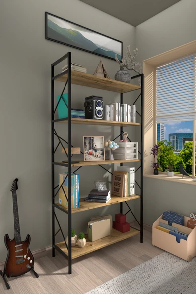 DizaynMotion 5 Raf Dekoratif 180 Cm Kitaplık Atlantik Çam ürün görseli 1