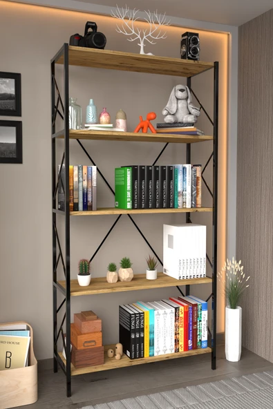 AWOX 5 Raflı Kitaplık Dekoratif Raf – 180x90x30 ürün görseli 1