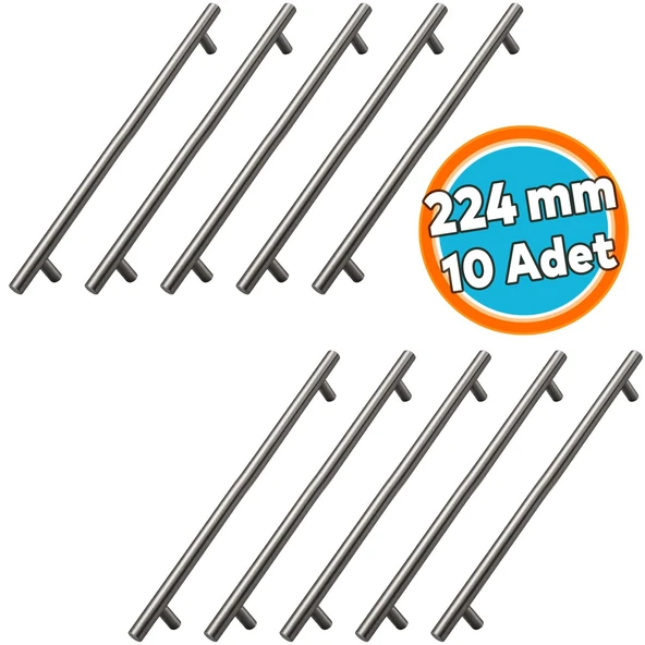 (10 Adet) Titanyum Renk Metal Mobilya Mutfak Dolap Çekmece Dolabı Kulbu Kulpu Kulpları 224 mm ürün görseli 1