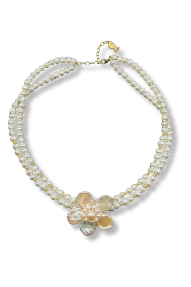 Doğal İnci Çiçek Choker Kolye ürün görseli 1