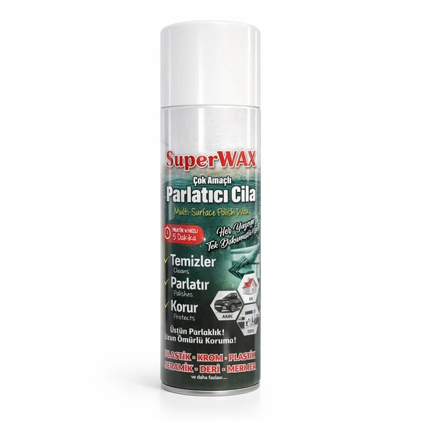 Superwax Çok Amaçlı Parlatıcı Cila Sprey 500 ml Tüm Yüzeyler İçin Koruyucu Parlaklık Mermer Deri ürün görseli 1