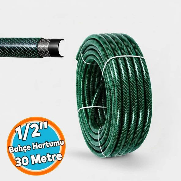 Dayanıklı 3 Katlı Sağlam Klasik Bahçe Çeşme Hortumu Su Sulama Yıkama Hortum 12.5 mm 1/2" (30 Metre) ürün görseli 1