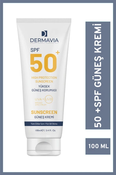 Dermavia SPF 50+ Su Bazlı Güneş Kremi 100 ml - UVA/UVB Koruma, Parfümsüz, Tüm Cilt Tipleri için ürün görseli 1