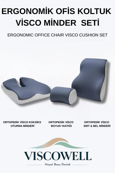 Visco Ergonomik Ofis Koltuk Minder Seti %100 Visco - Resim 2