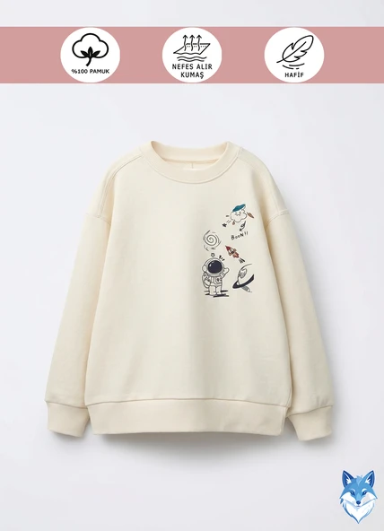 Dora Galaksi Serisi Unisex Çocuk %100 Pamuk Uzun Kol Sweatshirt ürün görseli 1