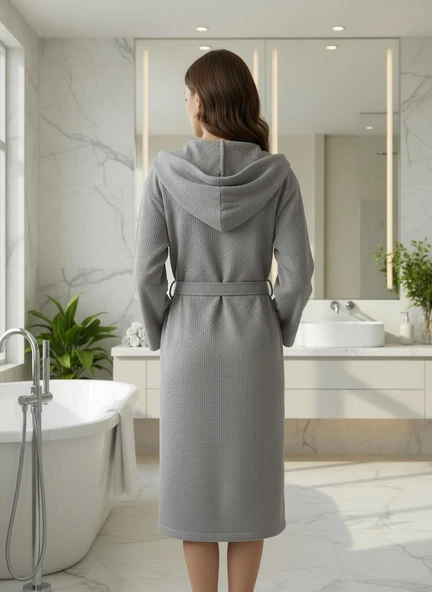 Waffle Unisex Pamuklu Pike Bornoz - Resim 12