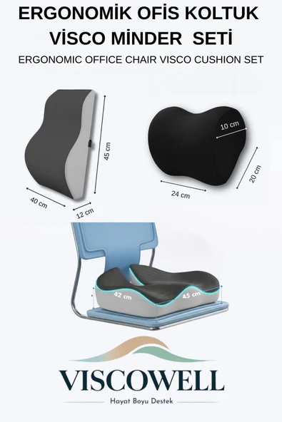 Visco Ergonomik Ofis Koltuk Minder Seti %100 Visco - Resim 8