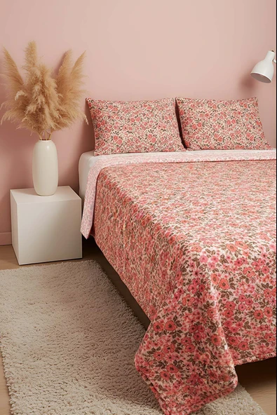 Pembe Bahar Çift Kişilik Peluş Battaniye - Resim 3