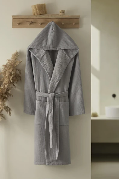 Waffle Unisex Pamuklu Pike Bornoz - Resim 8