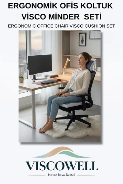 Visco Ergonomik Ofis Koltuk Minder Seti %100 Visco - Resim 4