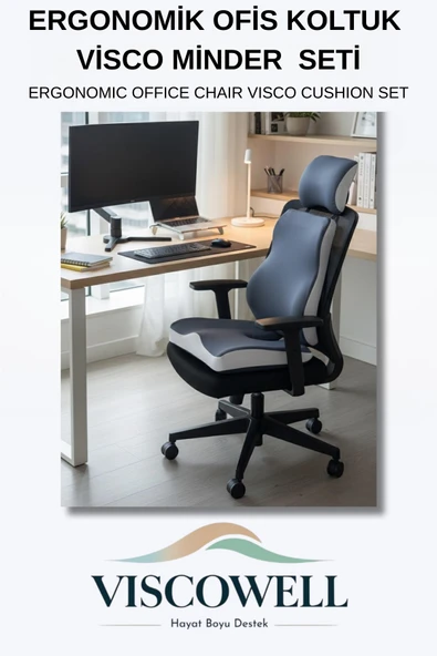 Visco Ergonomik Ofis Koltuk Minder Seti %100 Visco - Resim 3