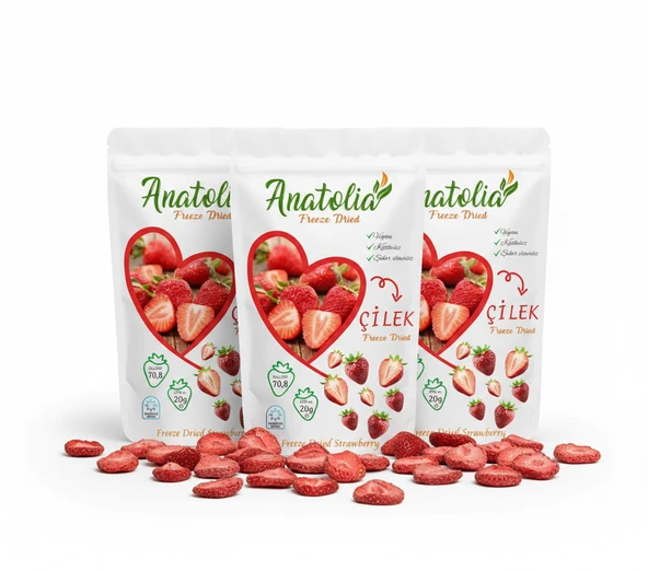 Anatolia Freeze Dried-Dondurularak Kurutulmuş Meyve Cipsi Çilek-Freeze Dried Strawberry 3 lü ürün görseli 1