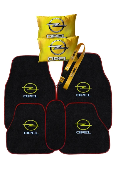 Opel Uyumlu 5’li Nakışlı Oto Halı Paspas Seti + Dijital Baskılı Sarı Boyun Yastık + Oto Ayna Askısı ürün görseli 1