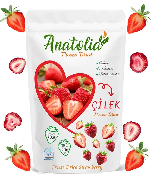 Anatolia Freeze Dried-Dondurularak Kurutulmuş Meyve Cipsi Çilek 20 g-Freeze Dried Strawberry ürün görseli 1
