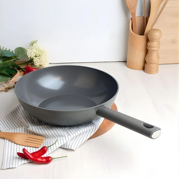 BELARIVA 28 CM GRI SILIKON SAPLI WOK TAVA ürün görseli 1