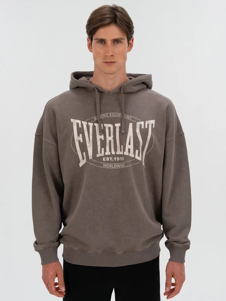 Everlast Authentic Boxing Oversize Koyu Vizon Erkek Kapüşonlu Sweatshirt ürün görseli 1