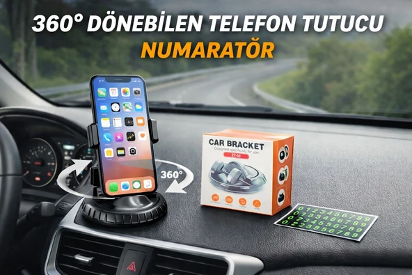 360 Dönebilen Numaratörlü Araç İçi Premium Telefon Tutucu Yapışkanlı Araba Telefon Tutacağı ürün görseli 1