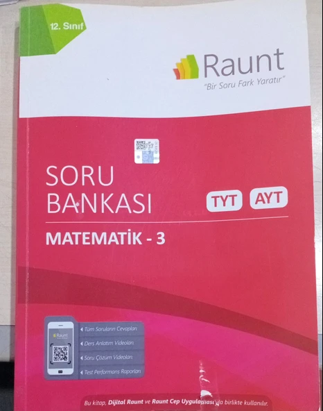 RAUNT 12.SINIF MATEMATİK-3 SORU BANKASI TYT AYT   (344 SAYFA) ürün görseli 1