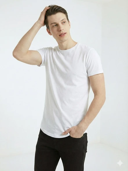 Erkek Oval Kesim (Longline) Basic T-Shirt - Resim 12