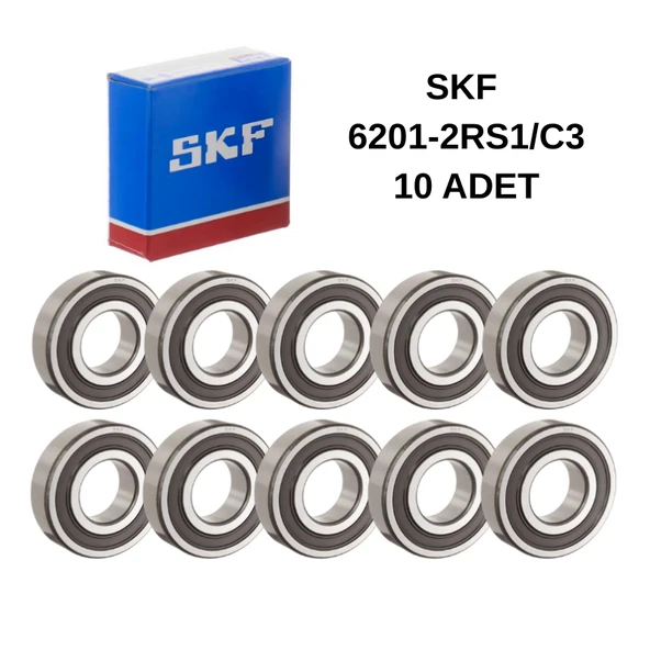 Skf 6201-2RS1/C3  Rulman (12x32x10) Sabit Bilyalı-10 Adet ürün görseli 1
