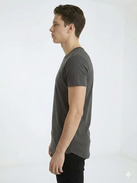 Erkek Oval Kesim (Longline) Basic T-Shirt - Resim 10