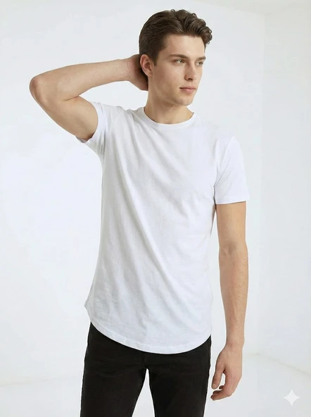 Erkek Oval Kesim (Longline) Basic T-Shirt - Resim 8