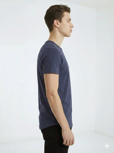 Erkek Oval Kesim (Longline) Basic T-Shirt - Resim 9
