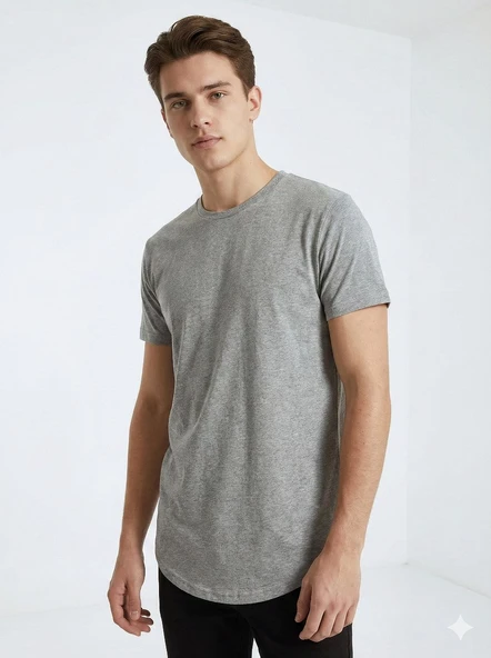 Erkek Oval Kesim (Longline) Basic T-Shirt - Resim 6