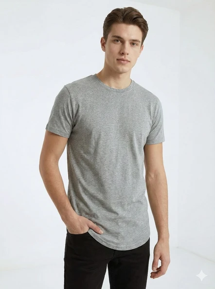 Erkek Oval Kesim (Longline) Basic T-Shirt - Resim 11
