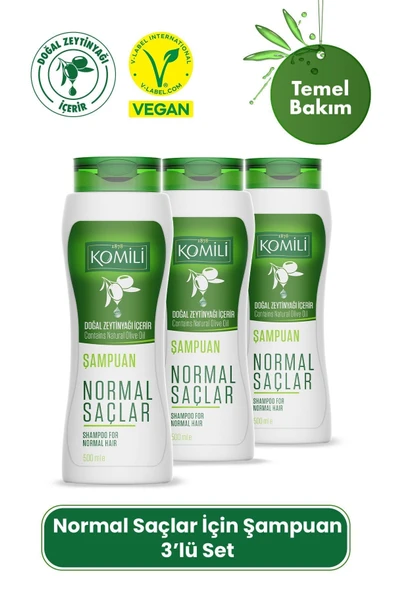 Komili Normal Saçlar İçin Vegan Temel Bakım Şampuanı 3'lü Set- - 3 X 500 ML ürün görseli 1