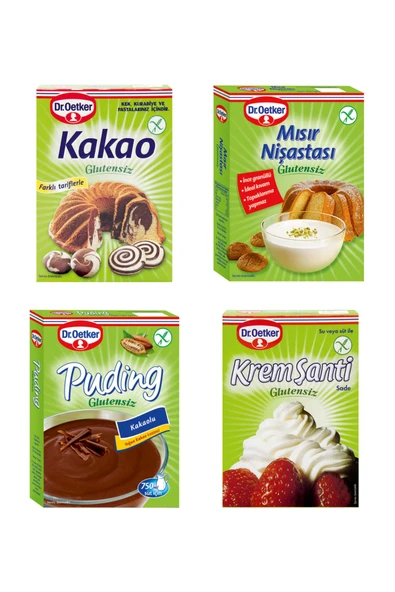 Dr. Oetker Glutensiz Kakao-Mısır Nişastası-Puding-Krem Şanti 4'lü Set ürün görseli 1