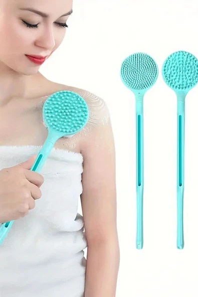 TİNEKE Çift Taraflı Silikon Uzun Saplı Banyo Fırçası  Sırt & Vücut Temizleme, Masaj Etkili Duş Fırçası ürün görseli 1