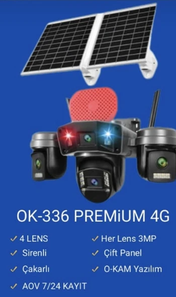 4 kameralı 12mp 4G Solar Sim Kartlı Çift Güneş Panelli OK-336PREMiUM4G Güvenlik Kamerası ürün görseli 1