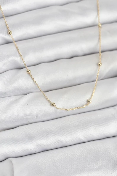 CM 14K Gold Renk Minik Top Zincirli Kadın Kolye ürün görseli 1