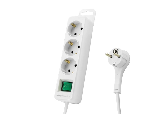 Akım Korumalı Uzatma Kablosu 3 Priz Anahtarlı 306 Joule 3G1.0Mm Tam Bakır 1.5M - Beyaz SPGF03 ürün görseli 1