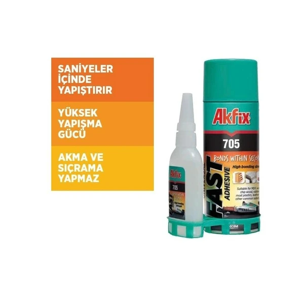 AKFİX Profesyonel Şok Hızlı Yapıştırıcı Kit 200ml + 50ml (Mdf Plastik Porselen Gibi Genel Amaçlı Yapıştırıcı+Aktivatör) ürün görseli 1