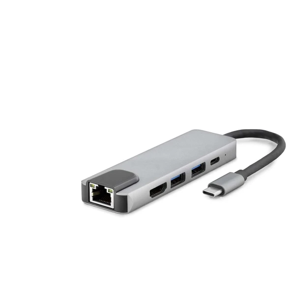 Type-C Hdtv Hdmı 4K 30Hz + Type-C + 2*Usb3.0 + Lan 5In1 Gri HDX7831 ürün görseli 1