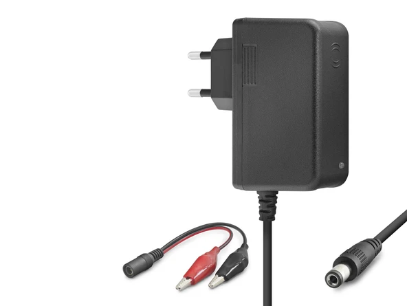 12V 1.2A 14.4W Krokodil Uç Akü Şarj Adaptörü - Siyah B5056 ürün görseli 1