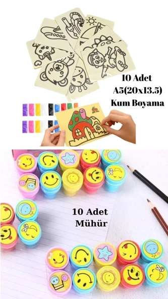 Nostaljik Oyuncak Mühür Istampa 10 Adet + Kum Boyama Seti 10 Adet A5 Boyutunda (20x13,5 cm) ürün görseli 1