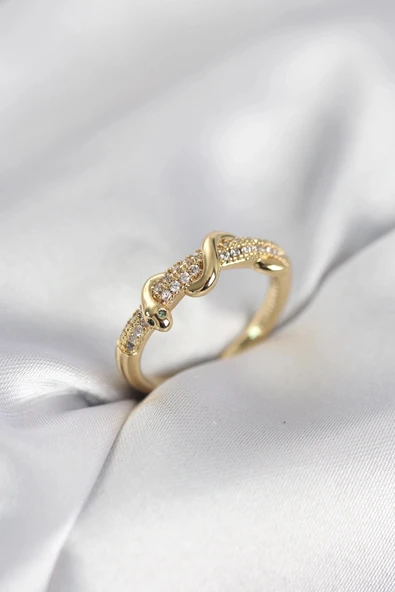 Gold Renk Zirkon Taşlı Sarmal Yılan Model Kadın Yüzük ürün görseli 1