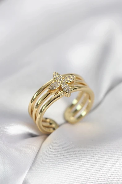 Gold Renk Zirkon Taşlı Yonca Model Kadın Yüzük P189790S8967 ürün görseli 1